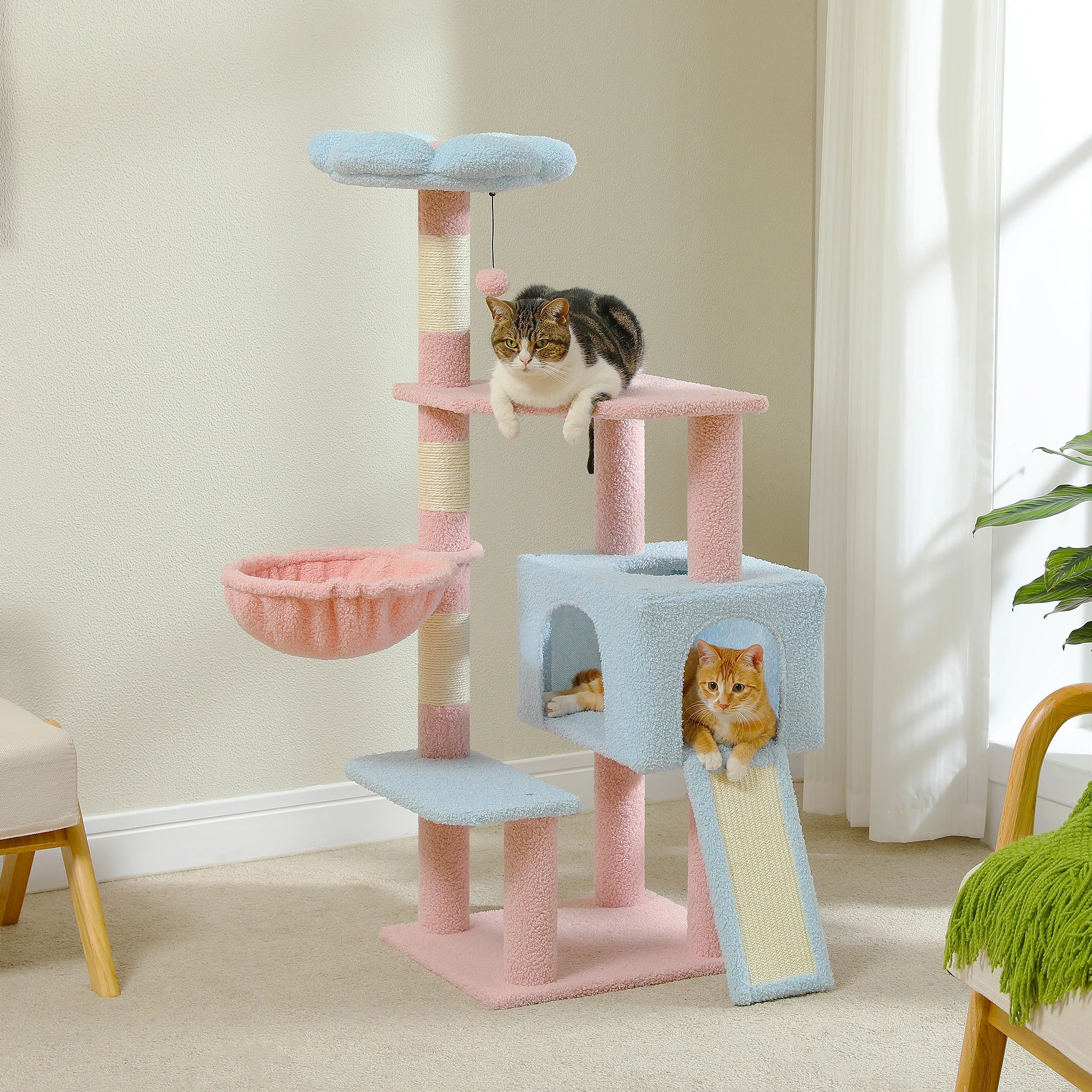 Flower Cat Tree - 5-Level Tower with Sisal Posts and Hammock
