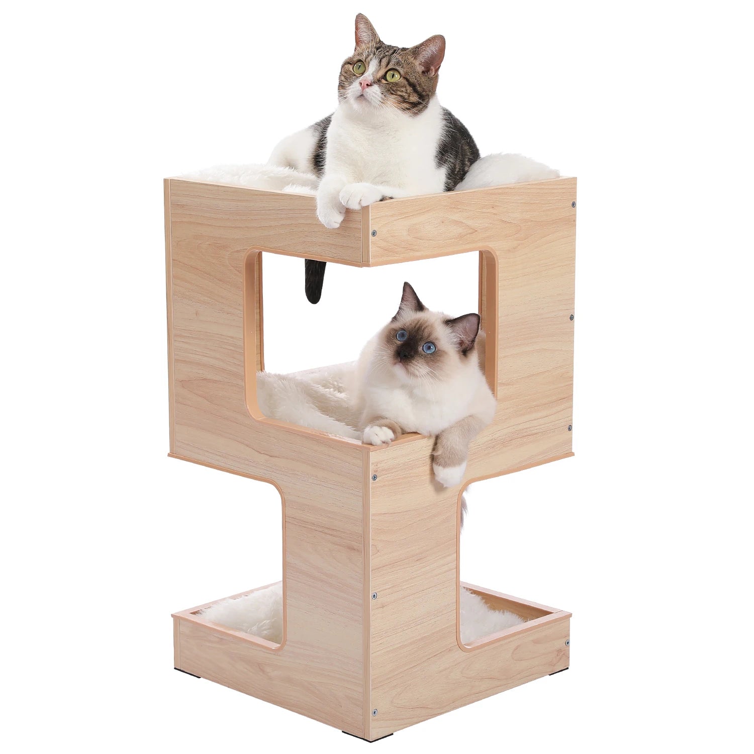 Modern 3-Level Cat Tree with Scratching Pads and Removable Cushion
