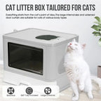 Foldable Cat Litter Box with Front Entry and Top Exit - Includes Massager and Scoop