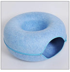 Donut Cat Bed with Interactive Tunnel - Felt Play and Sleep Hideaway