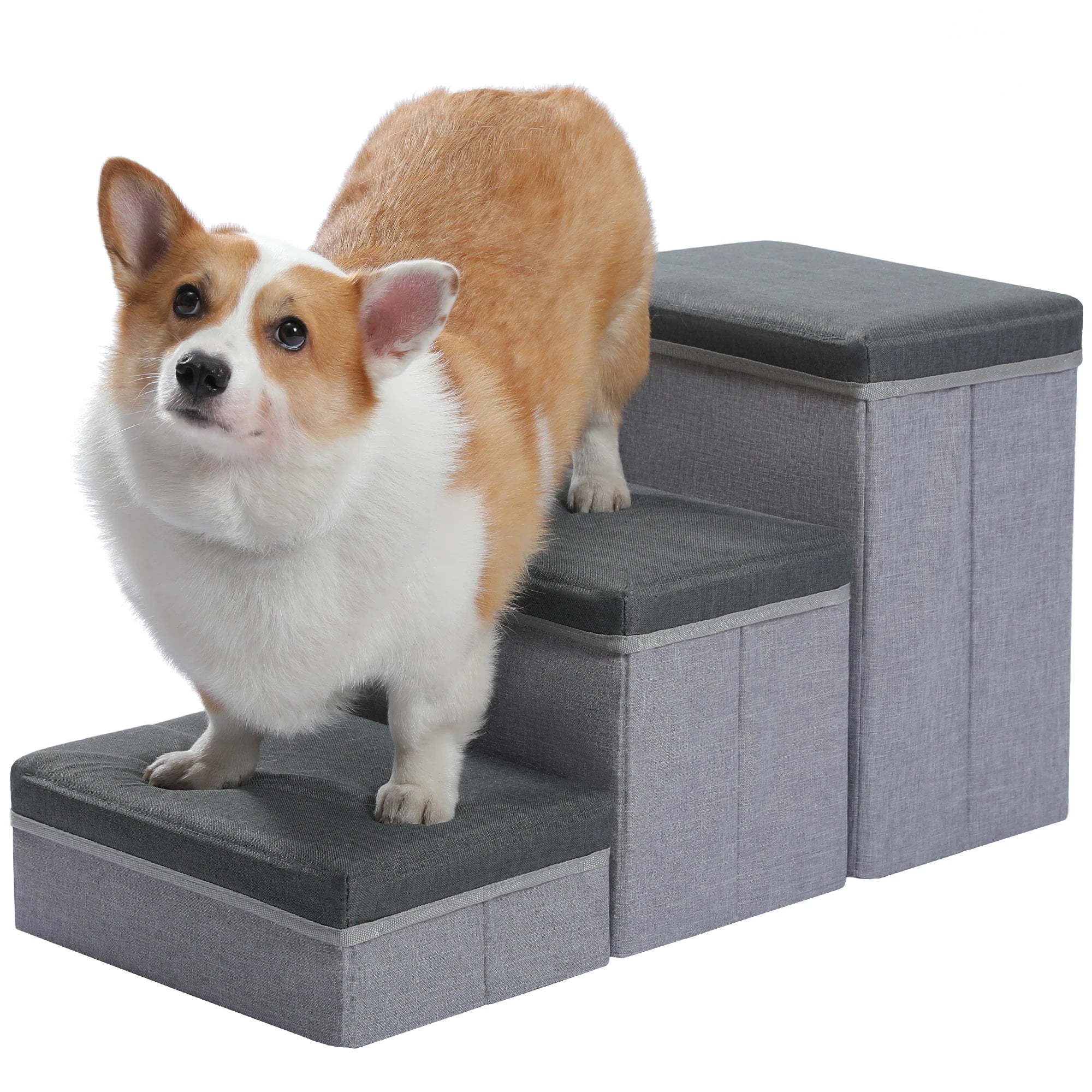 3-Tier Foldable Pet Stairs with Storage - Non-Slip Steps for Small Dogs and Cats