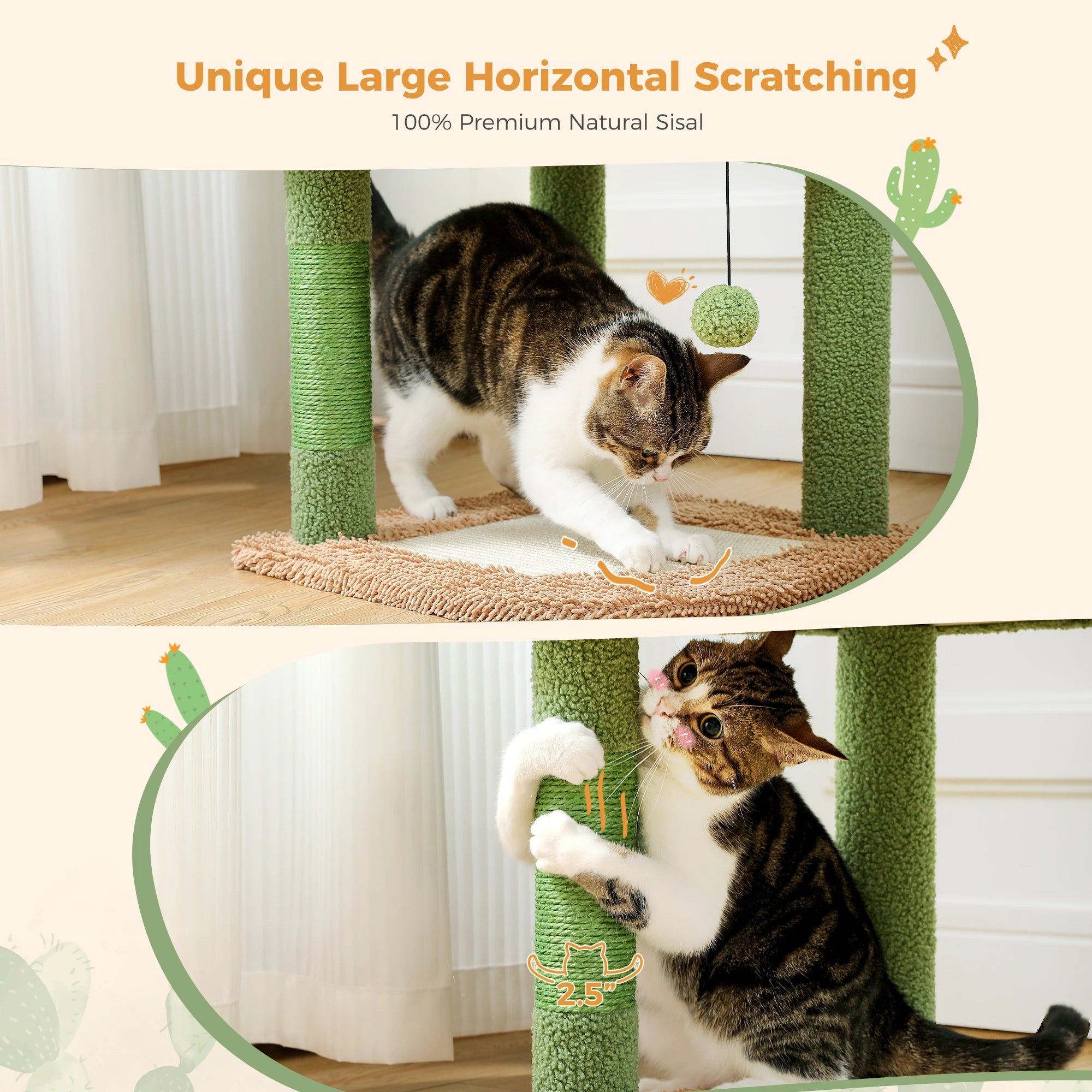 42 inch Cactus Cat Tree Tower with Sisal Posts, Hammock and Large Condo