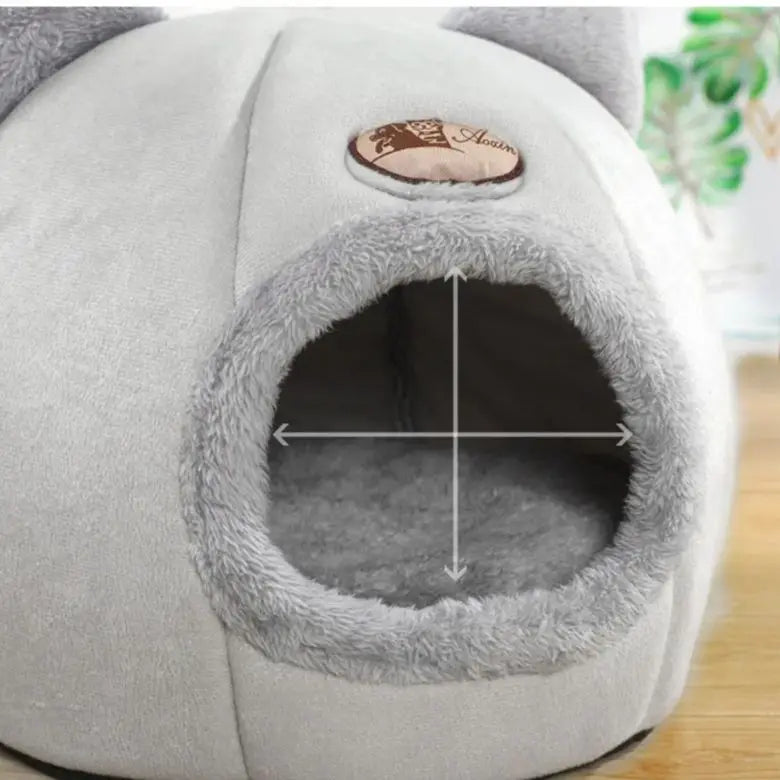 Cat Ears Hooded Pet Bed - Warm Plush Cave for Small to Large Cats