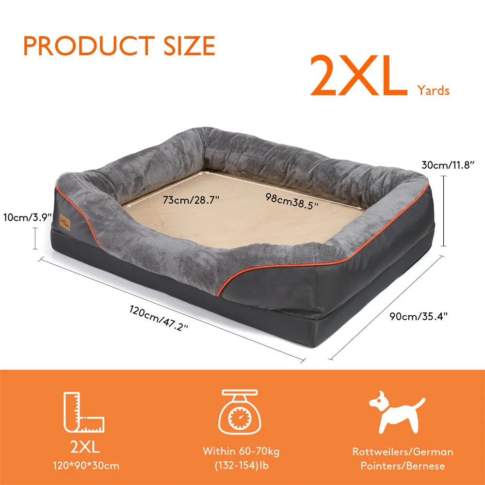 Jumbo Orthopedic Dog Bed - Memory Foam Sofa with Waterproof Removable Cover