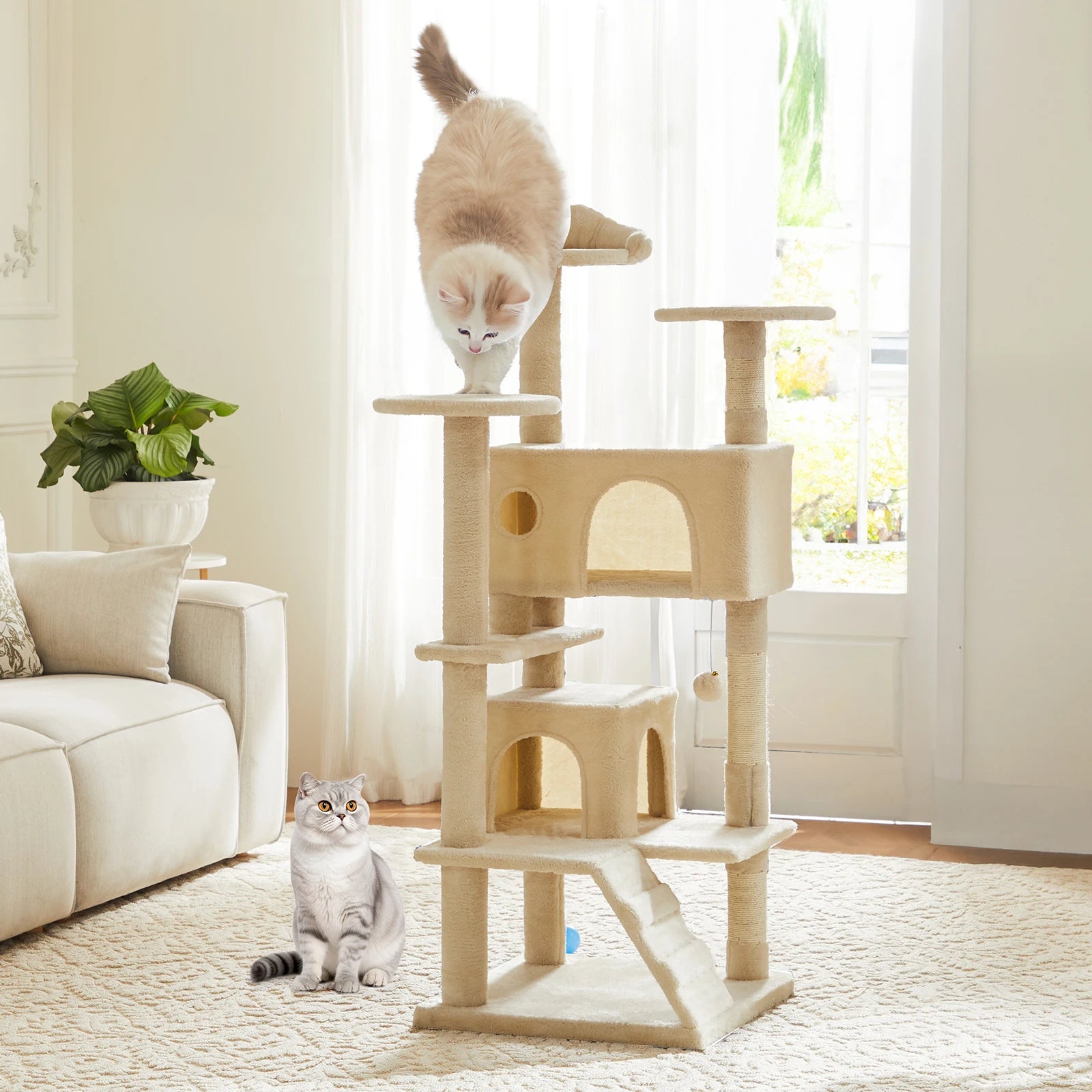 54" Multi-Level Cat Tree Tower with Sisal Scratching Posts