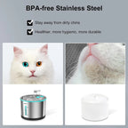 Stainless Steel Cat Water Fountain - 1.5L with LED Window and Dishwasher Safe Design