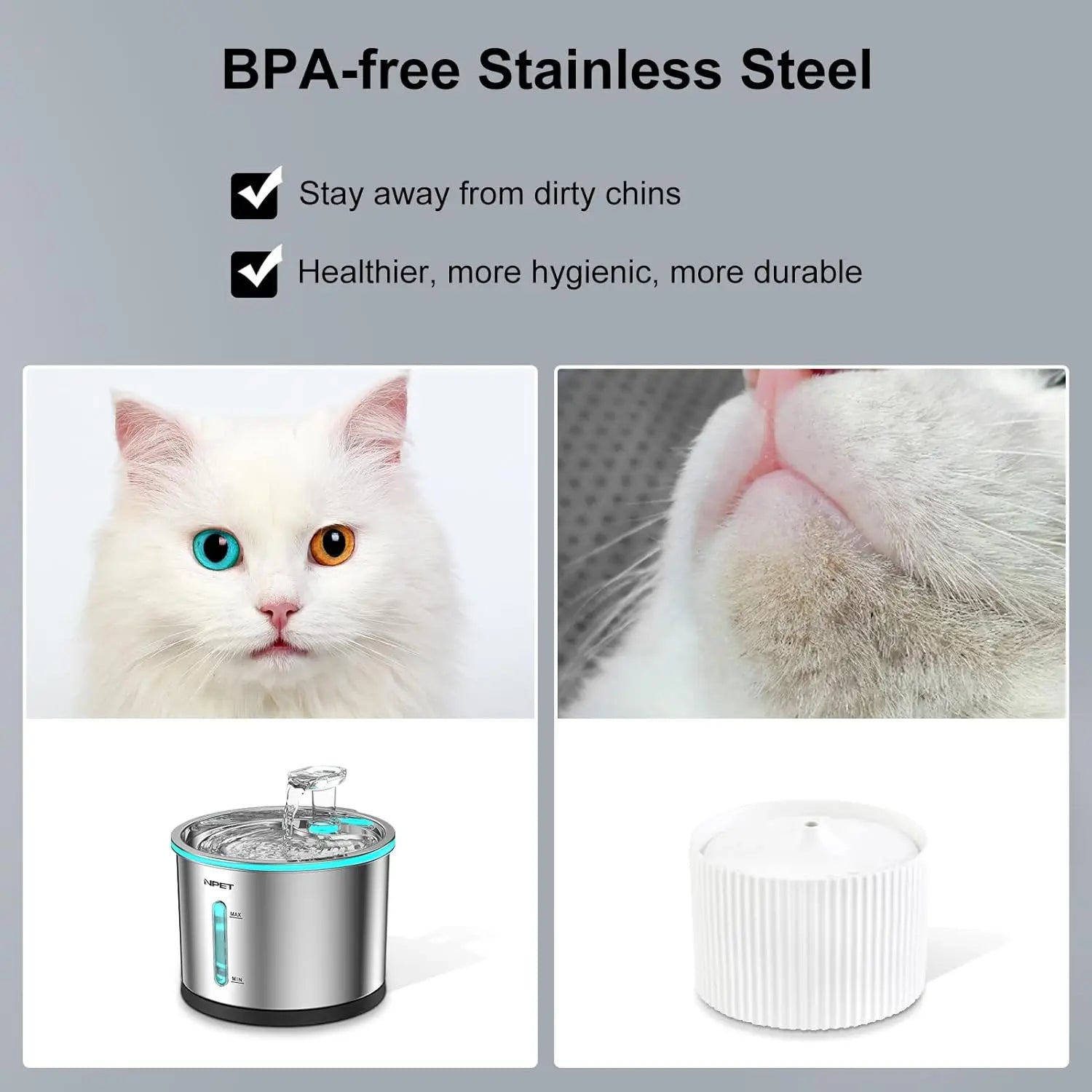 Stainless Steel Cat Water Fountain - 1.5L with LED Window and Dishwasher Safe Design
