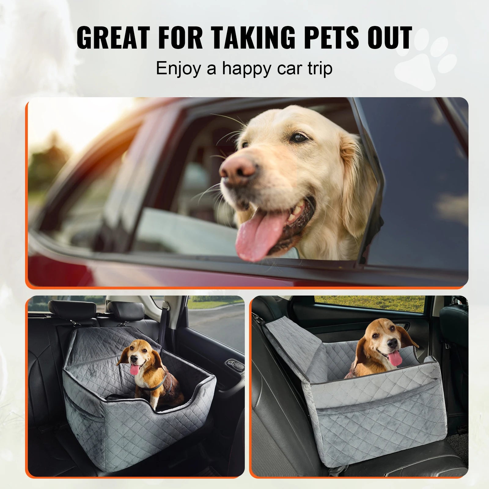 Dog Car Booster Seat - Sofa-Style Travel Bed for Medium to Large Dogs up to 55 lbs
