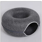 Donut Cat Bed with Interactive Tunnel - Felt Play and Sleep Hideaway