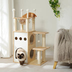 Modern Wooden Cat Tree with Capsule Nest and 2-Floor Condo