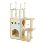 Modern Wooden Cat Tree with Capsule Nest and 2-Floor Condo