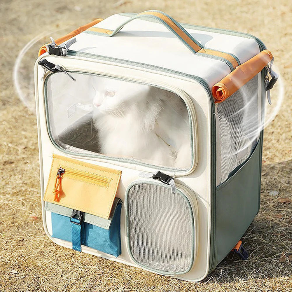 Transparent Window Pet Backpack - Ventilated Mesh Carrier for Cats and Small Dogs