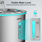 Stainless Steel Cat Water Fountain - 1.5L with LED Window and Dishwasher Safe Design