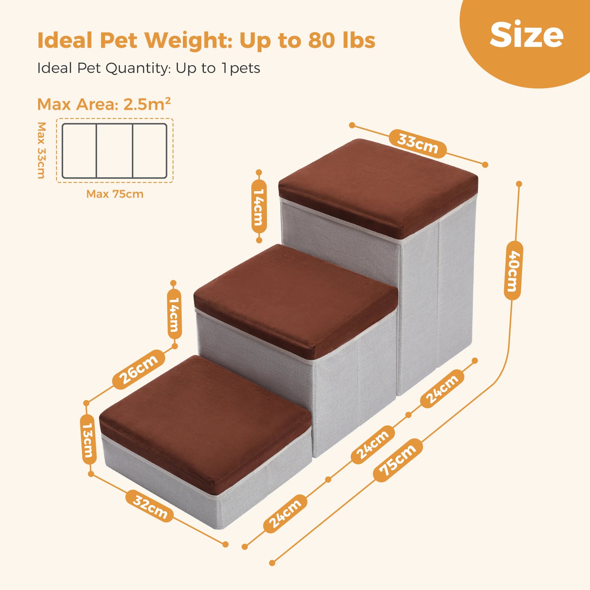 3-Tier Foldable Pet Stairs with Storage - Non-Slip Steps for Small Dogs and Cats