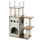 Modern Wooden Cat Tree with Capsule Nest and 2-Floor Condo