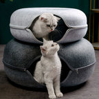 Donut Cat Bed with Interactive Tunnel - Felt Play and Sleep Hideaway