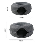Donut Cat Bed with Interactive Tunnel - Felt Play and Sleep Hideaway