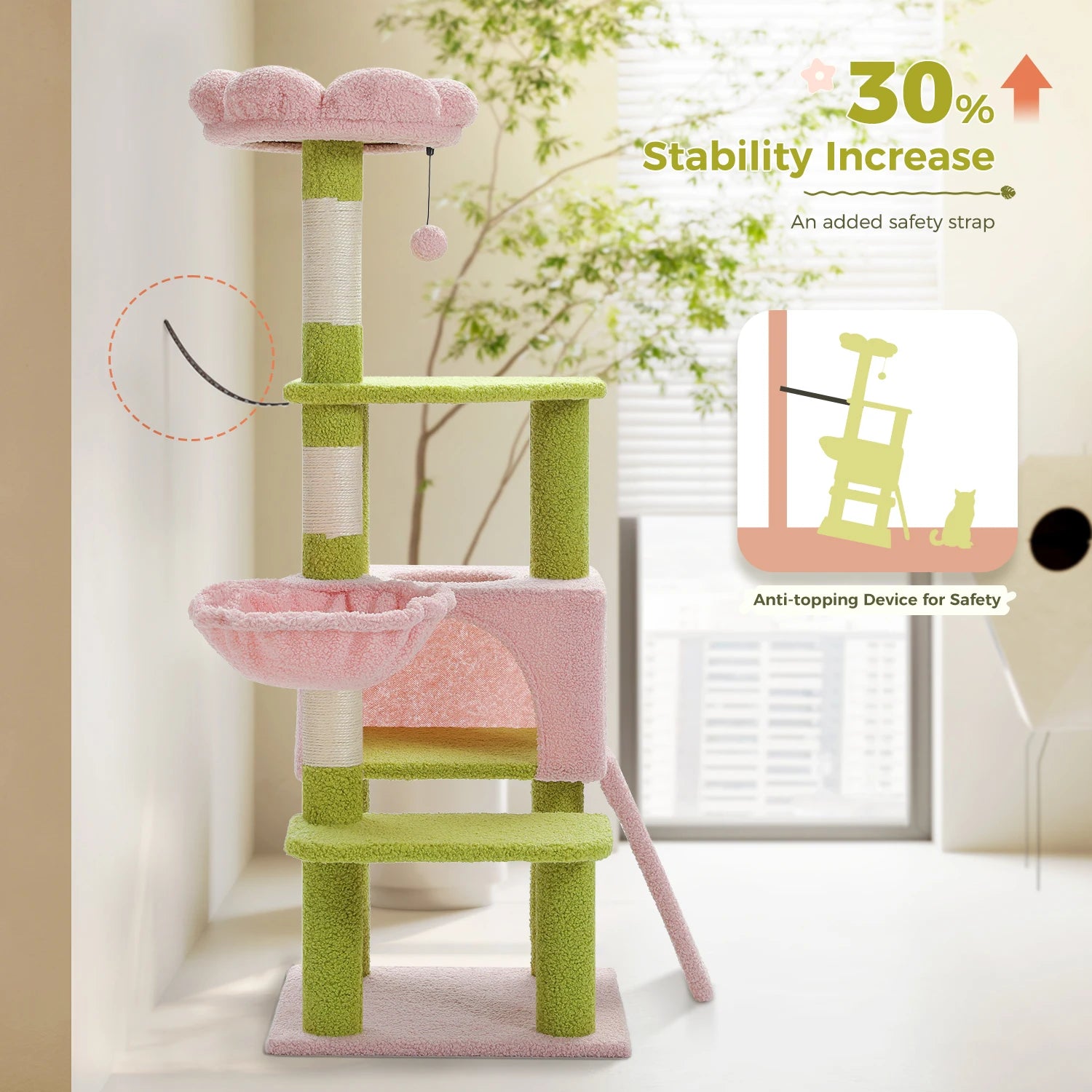 Flower Cat Tree - 5-Level Tower with Sisal Posts and Hammock
