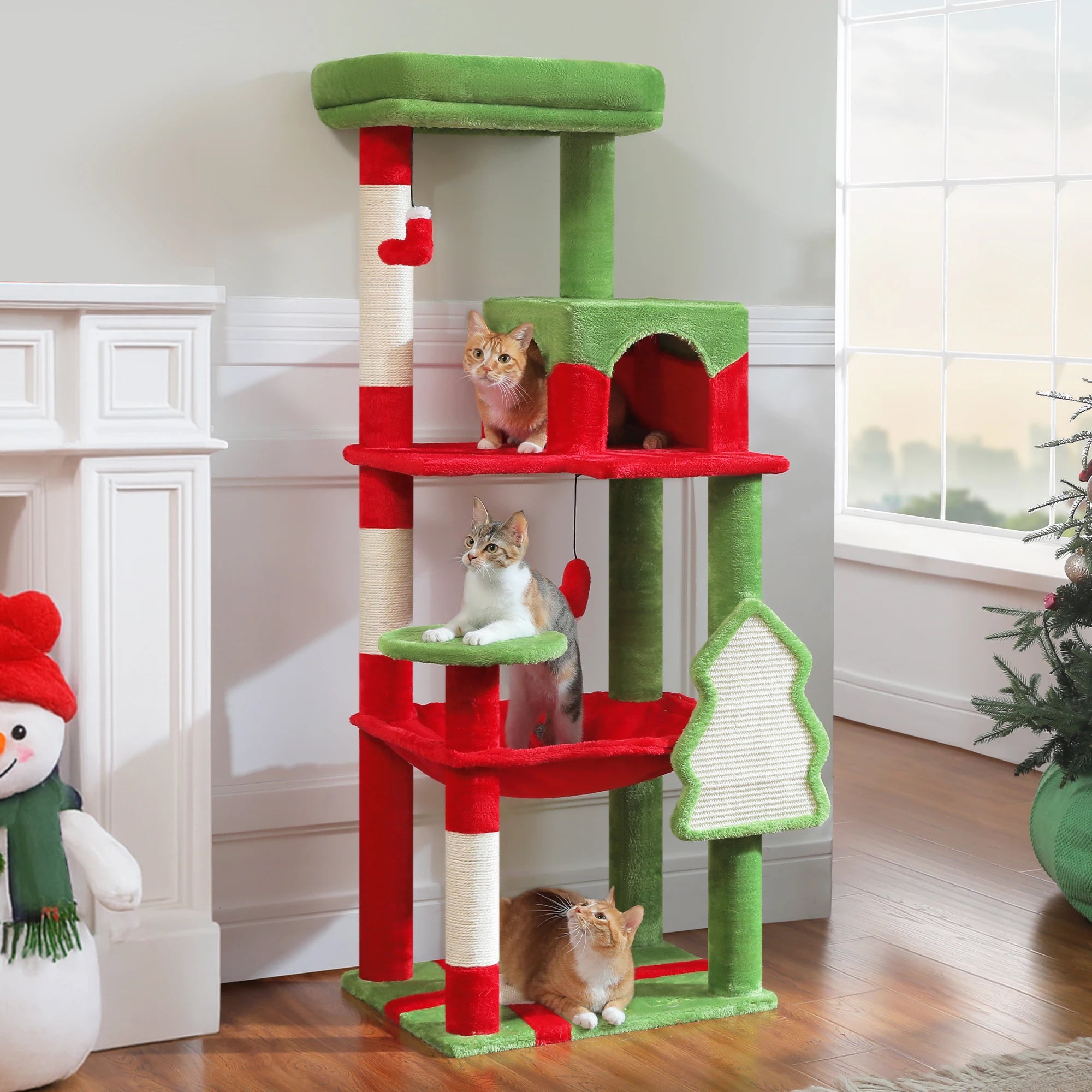 72 inch Christmas Cat Tree Tower - Large Multi-Level Condo with Sisal Posts