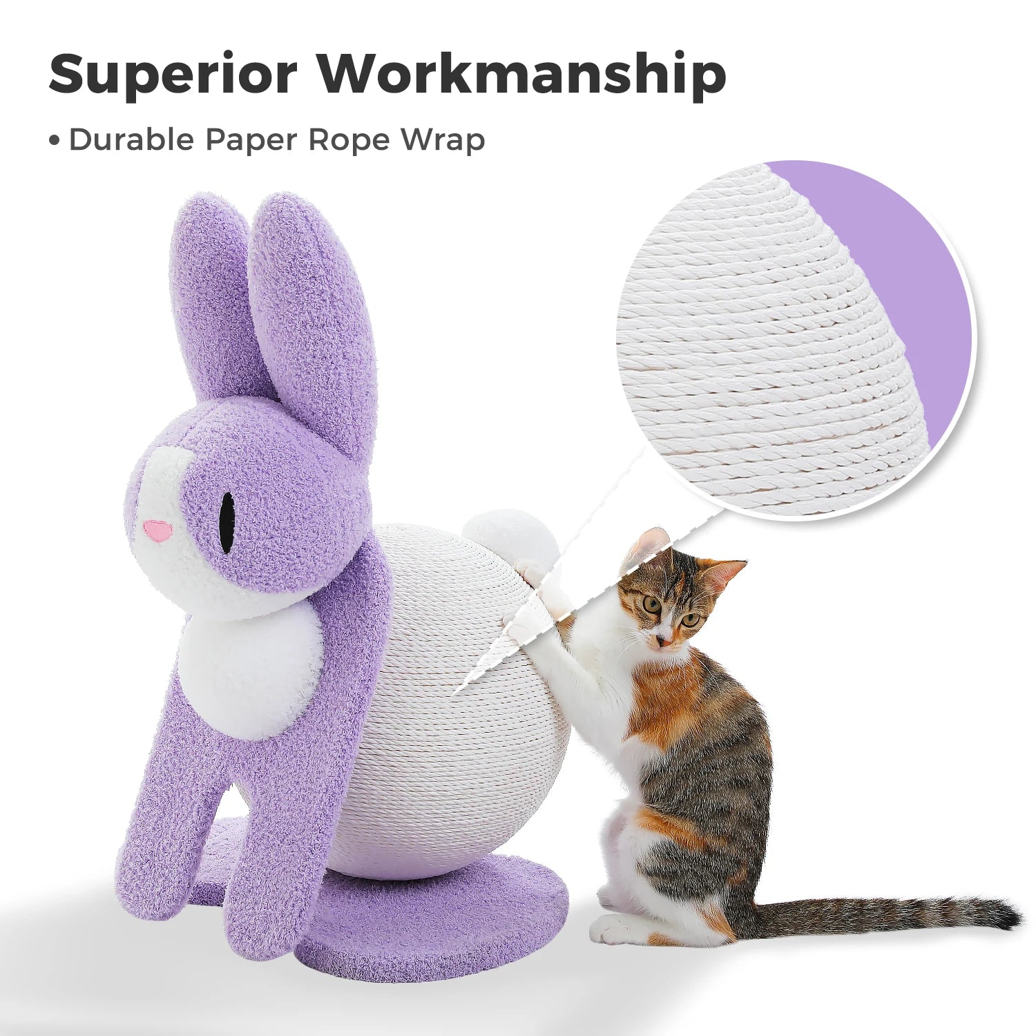 Bunny Cat Scratching Post - Large Paper Rope Ball Tower
