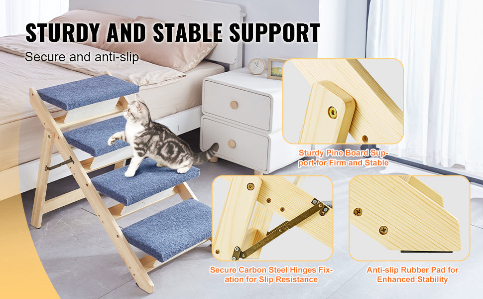 2-in-1 Wooden Pet Steps and Ramp - Foldable Design for Small to Large Pets